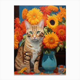 Cat With Sunflowers Canvas Print