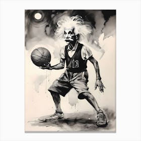 Albert Einstein Playing Basketball Abstract Painting 4 Canvas Print