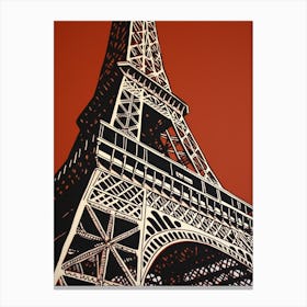 Eiffel Tower Paris France Linocut Illustration Style 2 Canvas Print