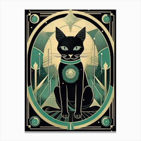 The Moon, Black Cat Tarot Card 0 Canvas Print