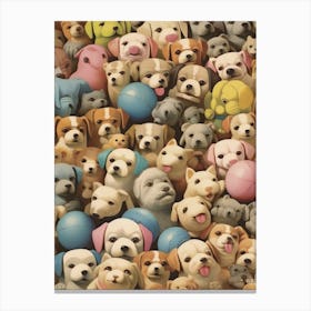 Collection Of Vintage Plush Toy Dogs Kitsch Canvas Print