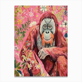 Floral Animal Painting Orangutan 2 Canvas Print