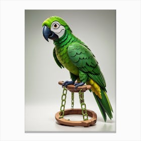3d Animation Style Green Parrot Stands On Chain 0 Canvas Print