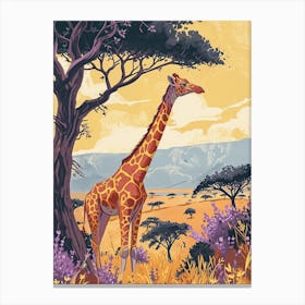 Giraffe Under The Tree Watercolour Inspired 2 Canvas Print
