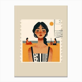 Beatiful Woman Postage Stamp Illustration Canvas Print