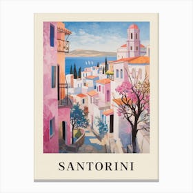 Santorini Greece 3 Vintage Pink Travel Illustration Poster Canvas Print