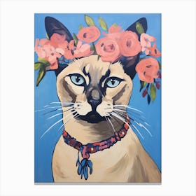 Siamese Cat With A Flower Crown Painting Matisse Style 4 Canvas Print