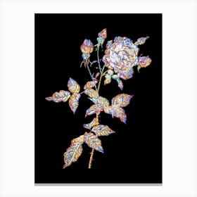 Stained Glass Provence Rose Mosaic Botanical Illustration on Black n.0047 Canvas Print