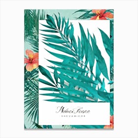 Square Tropical Floral Graphic Tree Branches Embrace Modern Minimalism Amidst A Dense Jungle Of Flo (3) Canvas Print