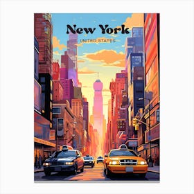 New York United States Yellow Taxi Modern Travel Illustration Canvas Print