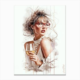 Elegant Lady With A Glass Of Golden Wine 2 Canvas Print