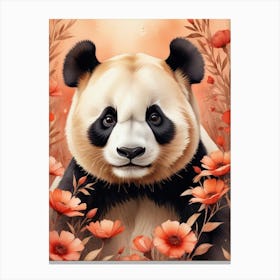 Panda Bear In Flowers Canvas Print