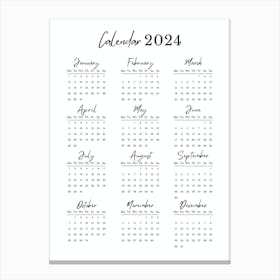 2024 Calendar Canvas Print