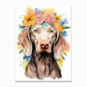 Weimaraner Portrait With A Flower Crown, Matisse Painting Style 3 Canvas Print