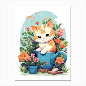 Kawaii Cat Drawings Gardening 7 Canvas Print