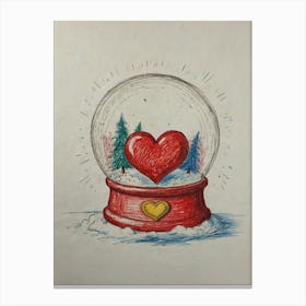 Snow Globe With Heart Canvas Print