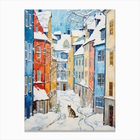 Cat In The Streets Of Tallinn   Estonia With Snow 2 Canvas Print