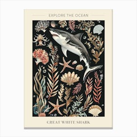 Great White Shark Black Background Illustration 2 Poster Canvas Print