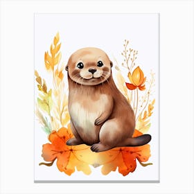 A Seal Watercolour In Autumn Colours 2 Canvas Print
