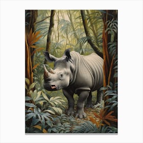 Rhino In The Jungle Realistic Illustration 7 Canvas Print