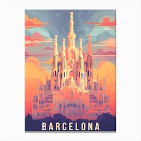 Barcelona Spain Travel Retro Canvas Print