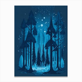 A Fantasy Forest At Night In Blue Theme 80 Canvas Print