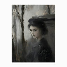 Girl In A Black Hat Canvas Print