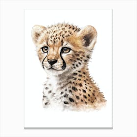Baby Cheetah Aesthetic Watercolor Painting Portrait Canvas Print