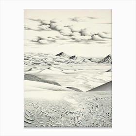 Tottori Sand Dunes In Tottori, Ukiyo E Black And White Line Art Drawing 2 Canvas Print