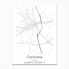 Corsicana,United States Minimalist Map Canvas Print