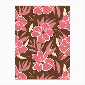 Pink Flowers On Brown Background Canvas Print