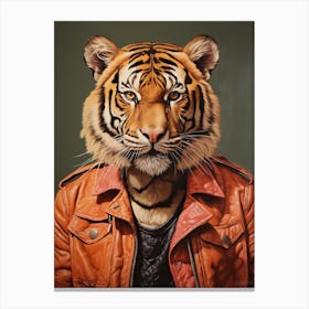 Tiger Illustrations Wearing A Leather Jacket 4 Canvas Print