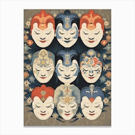 Noh Masks Japanese Style Illustration 21 Canvas Print