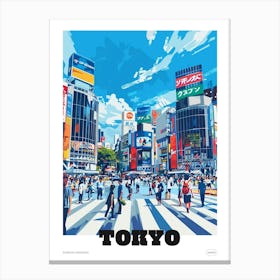 Shibuya Crossing Tokyo 1 Colourful Illustration Poster Canvas Print