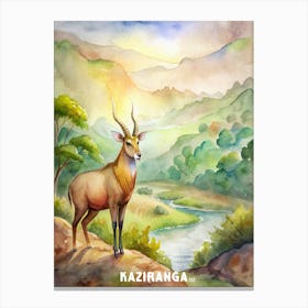 Kaziranga National Park Watercolor Painting Canvas Print