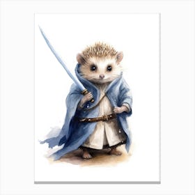 Baby Hedgehog As A Jedi Watercolour 3 Canvas Print