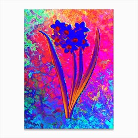 Narcissus Easter Flower Botanical in Acid Neon Pink Green and Blue n.0003 Canvas Print