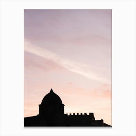 Silhouette Of A Church At Purple And Pink Sunset In Erice Canvas Print