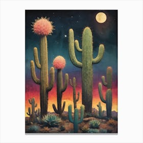 Neon Cactus Glowing Landscape (31) Canvas Print