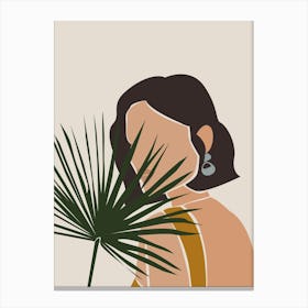 Faceless Brunette Woman Portrait | Palm Leaf Canvas Print