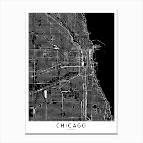 Chicago Black And White Map Canvas Print