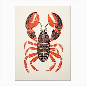 Lobster, Woodblock Animal  Drawing 3 Canvas Print