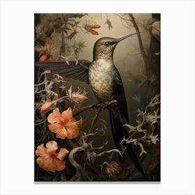 Dark And Moody Botanical Hummingbird 3 Canvas Print