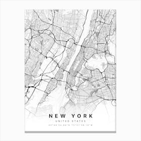 New York NYC USA White Map Canvas Print