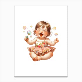 Little Girl With Bubbles Canvas Print