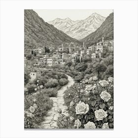 Roses In The Village Canvas Print