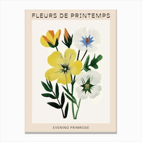 Spring Floral French Poster  Evening Primrose 2 Canvas Print