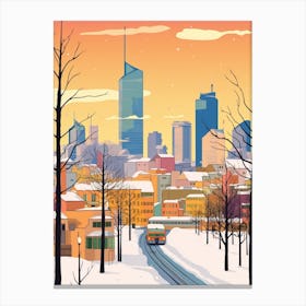 Retro Winter Illustration Frankfurt Germany Canvas Print