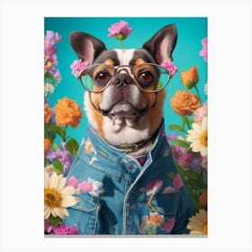 Funny Dog Wearing Jackets And Glasses Cool Canvas Print