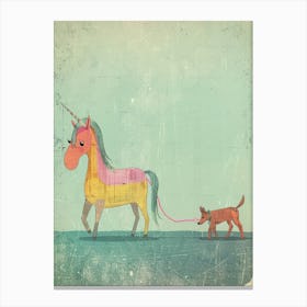 Pastel Storybook Style Unicorn Walking A Dog 3 Canvas Print